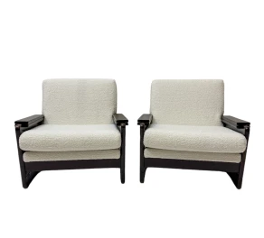 Mid-Century Modern Wenge Lounge Chairs with Bouclé Upholstery, 1970s